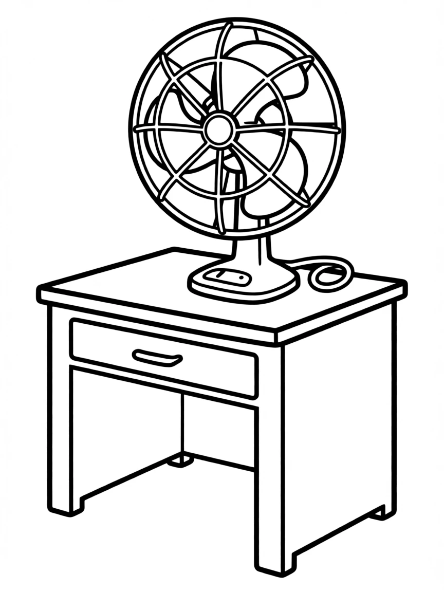An electric fan on the desk