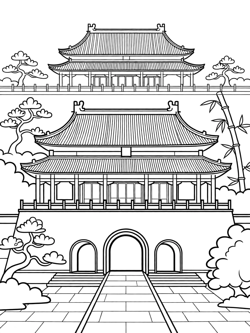 (Beijing) Simple outline of the Forbidden City with traditional Chinese architecture