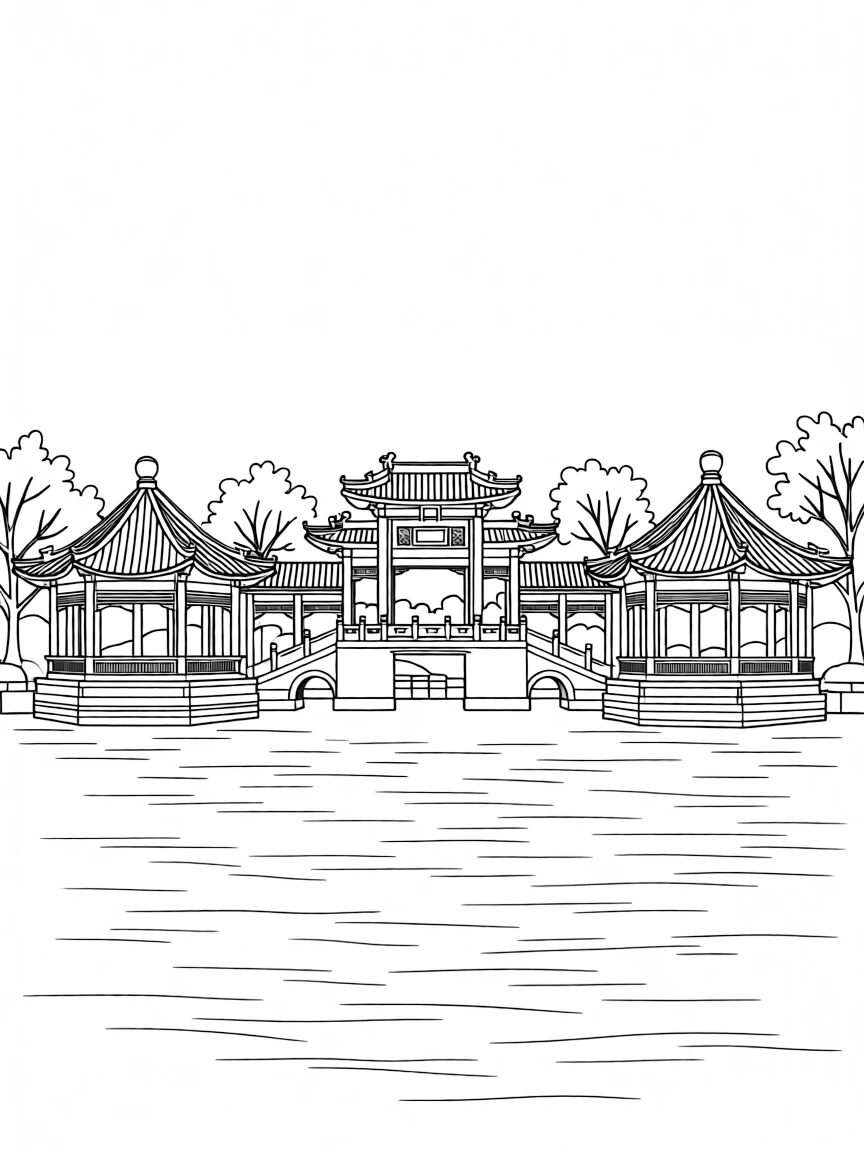 (Beijing) Summer Palace with pavilions and a lake