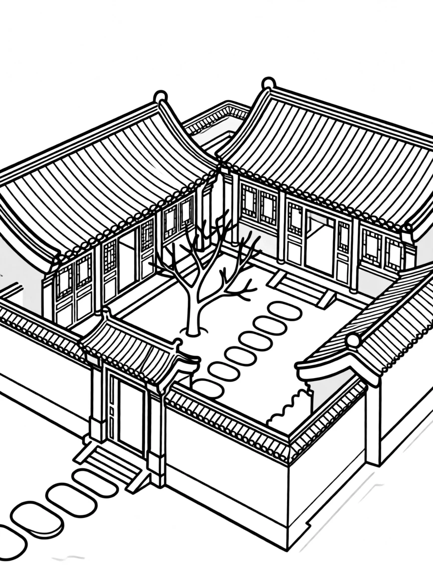 (Beijing) Traditional courtyard house (siheyuan) with simple lines