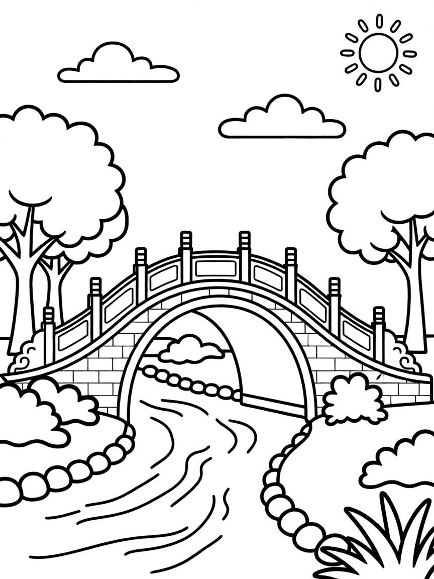 (Beijing) Traditional Chinese bridge in a park setting