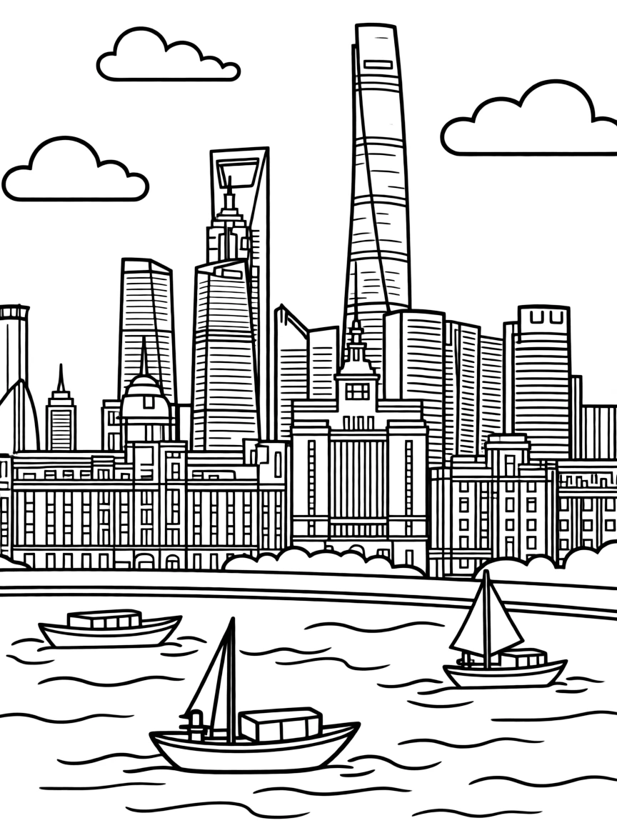 (Shanghai) Shanghai Skyline with tall buildings along the river