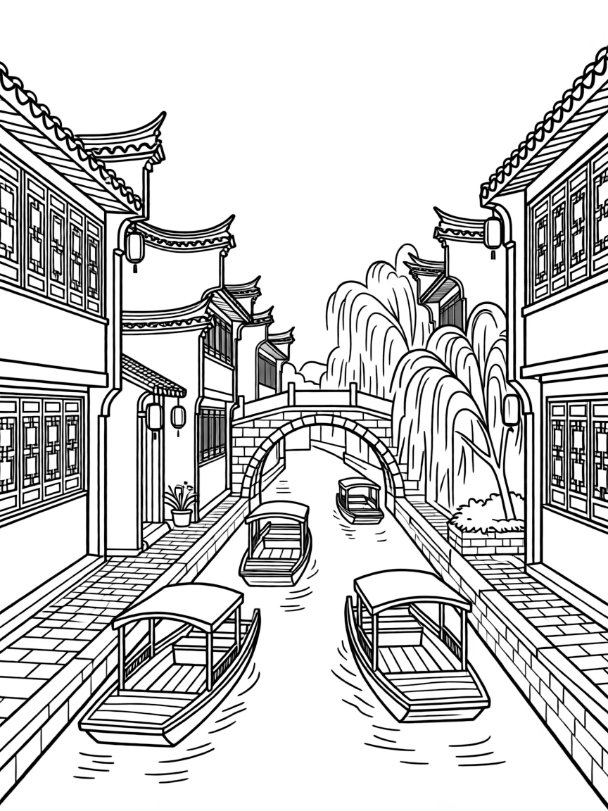 (Shanghai) Traditional water town buildings with canals