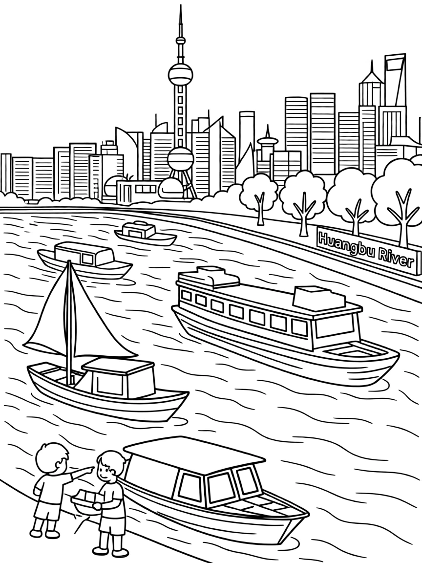 (Shanghai) Huangpu River with boats