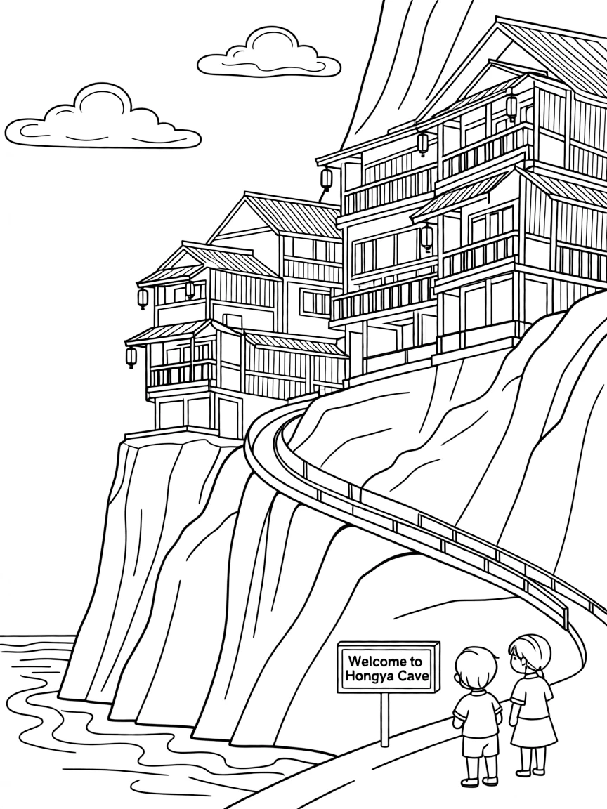 (Chongqing) Hongya Cave stilted buildings on cliffside
