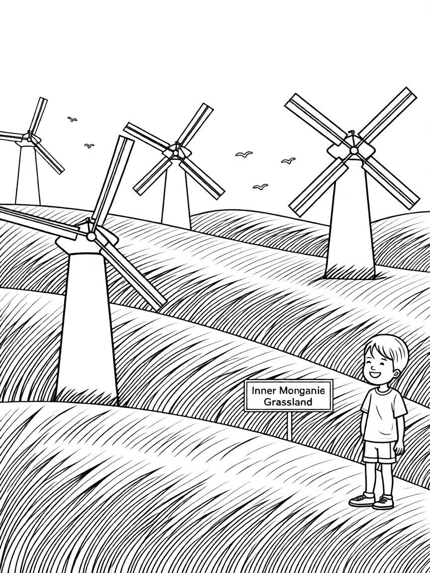 (Inner Mongolia) Grassland with windmills