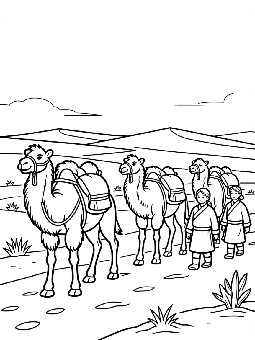 (Inner Mongolia) Camel caravan in desert