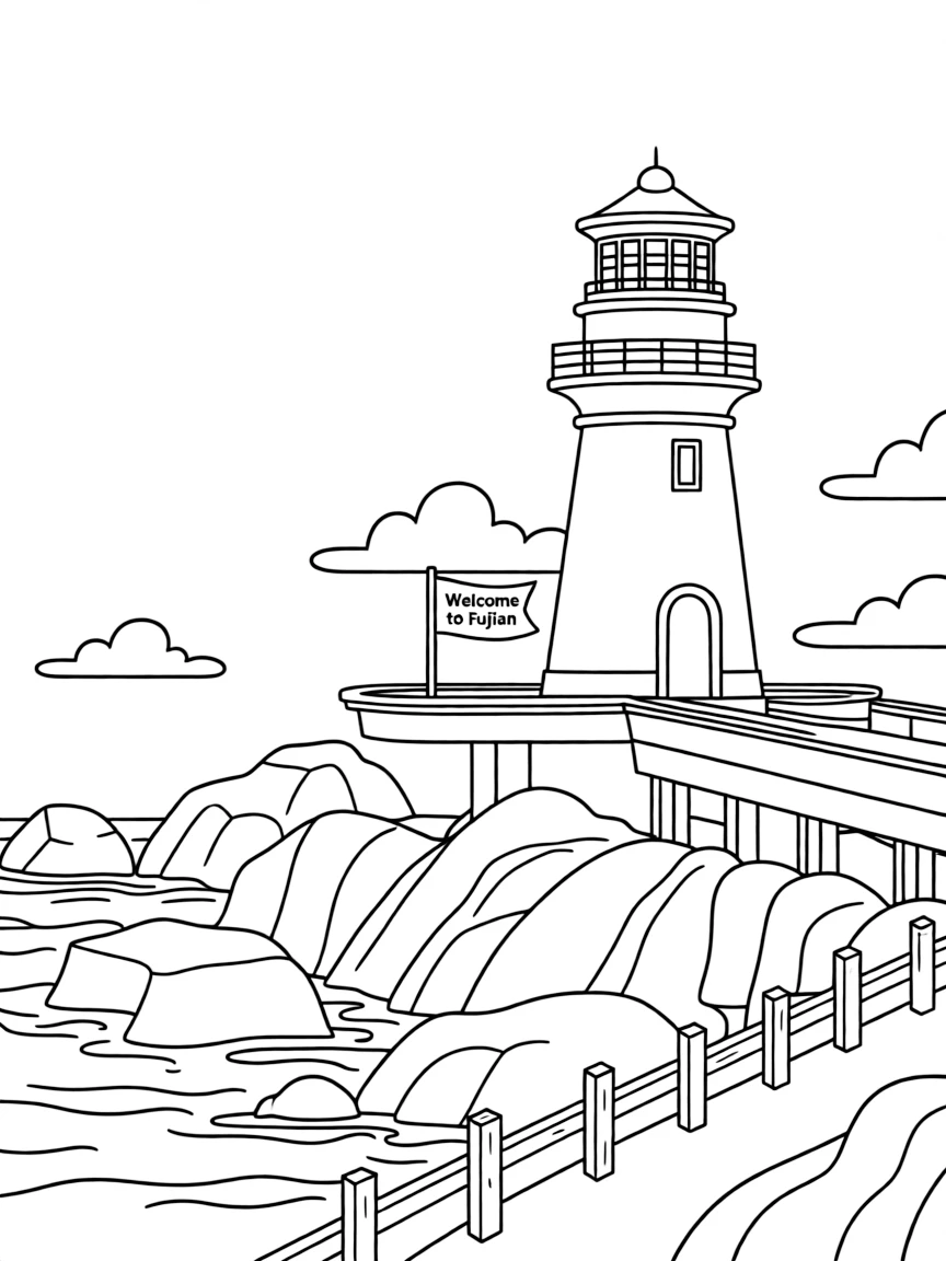 (Fujian) Coastal lighthouse on rocky shore