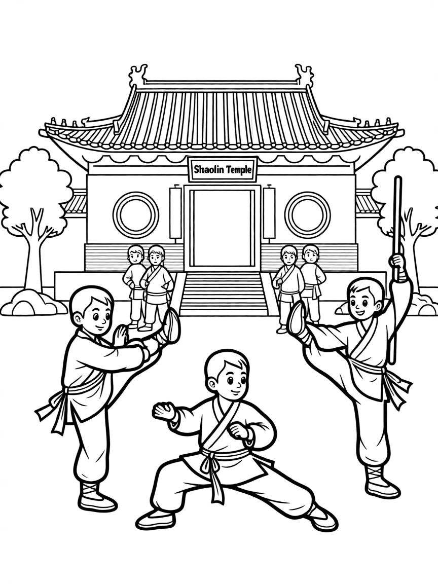 (Henan) Shaolin Temple with martial arts monks