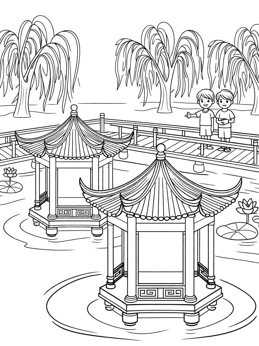 (Hubei) East Lake in Wuhan with pavilions