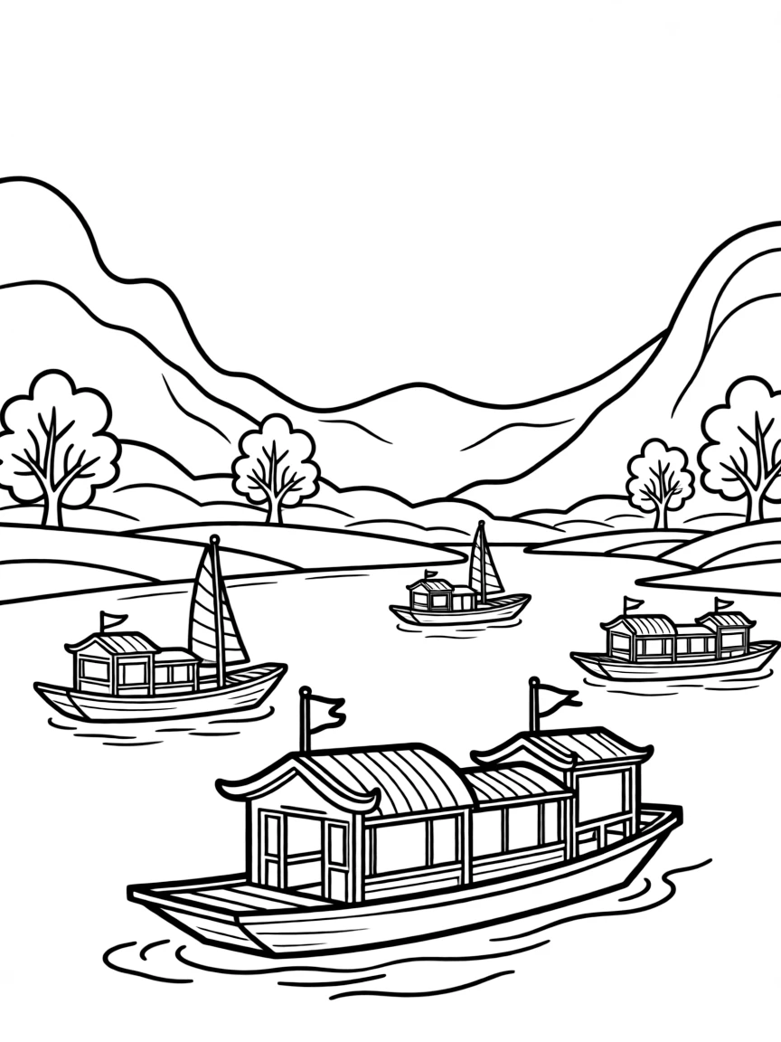 (Hubei) Yangtze River with traditional boats