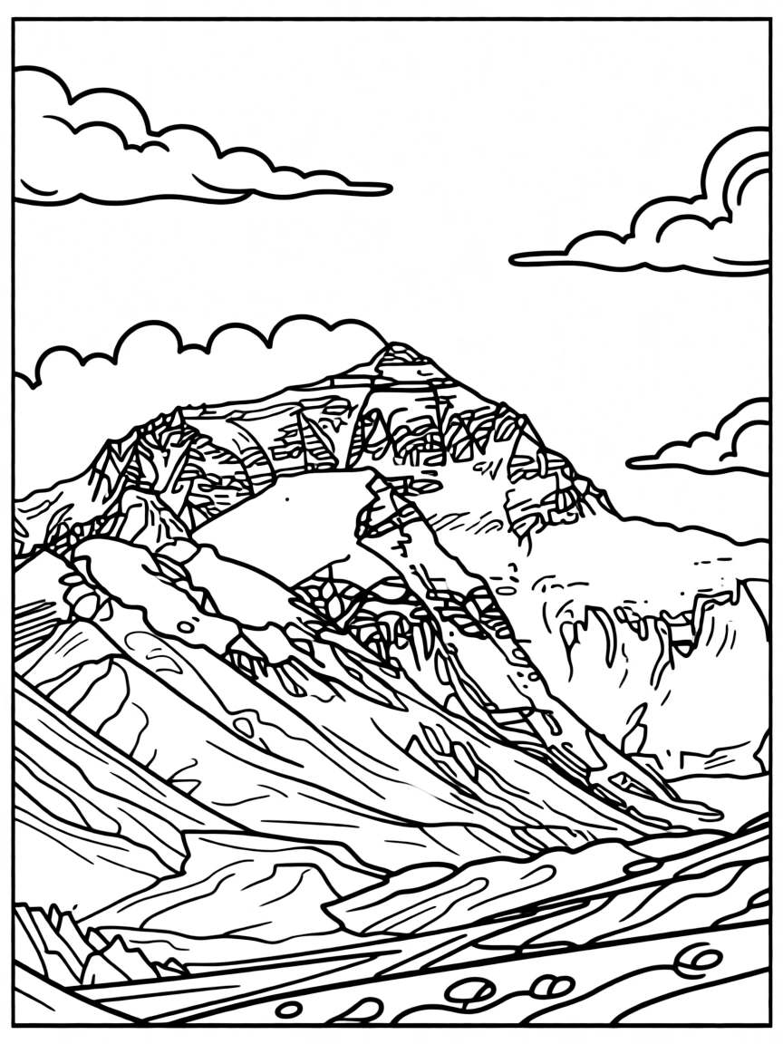 (Tibet) Mount Everest peak with clouds