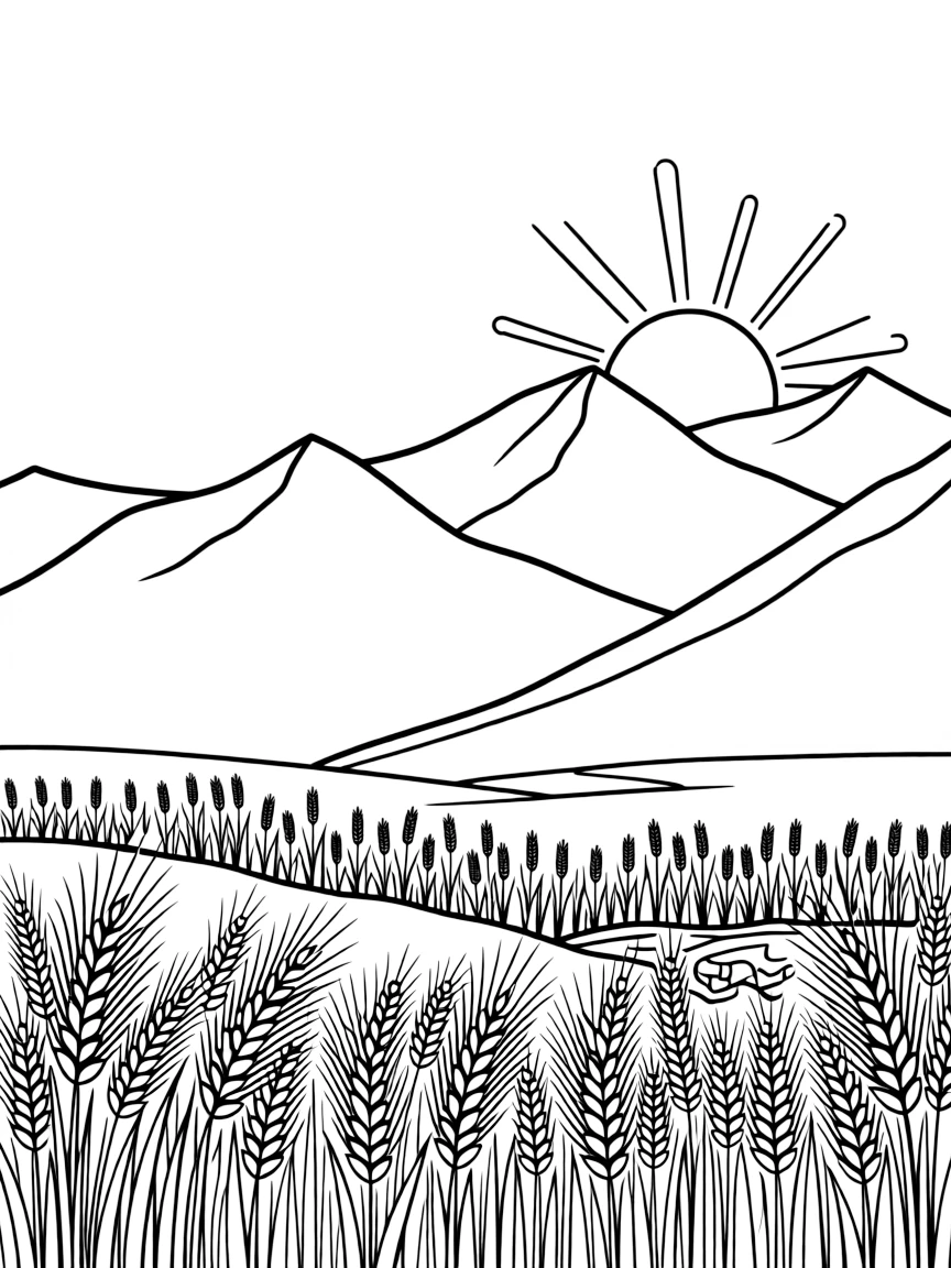 (Tibet) Barley fields with mountains