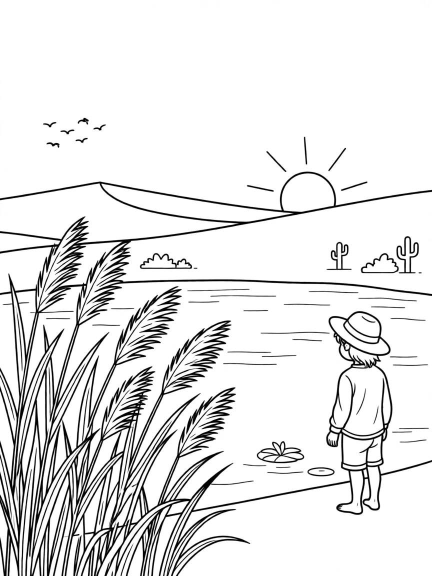 (Ningxia) Sand Lake reed marshes and desert