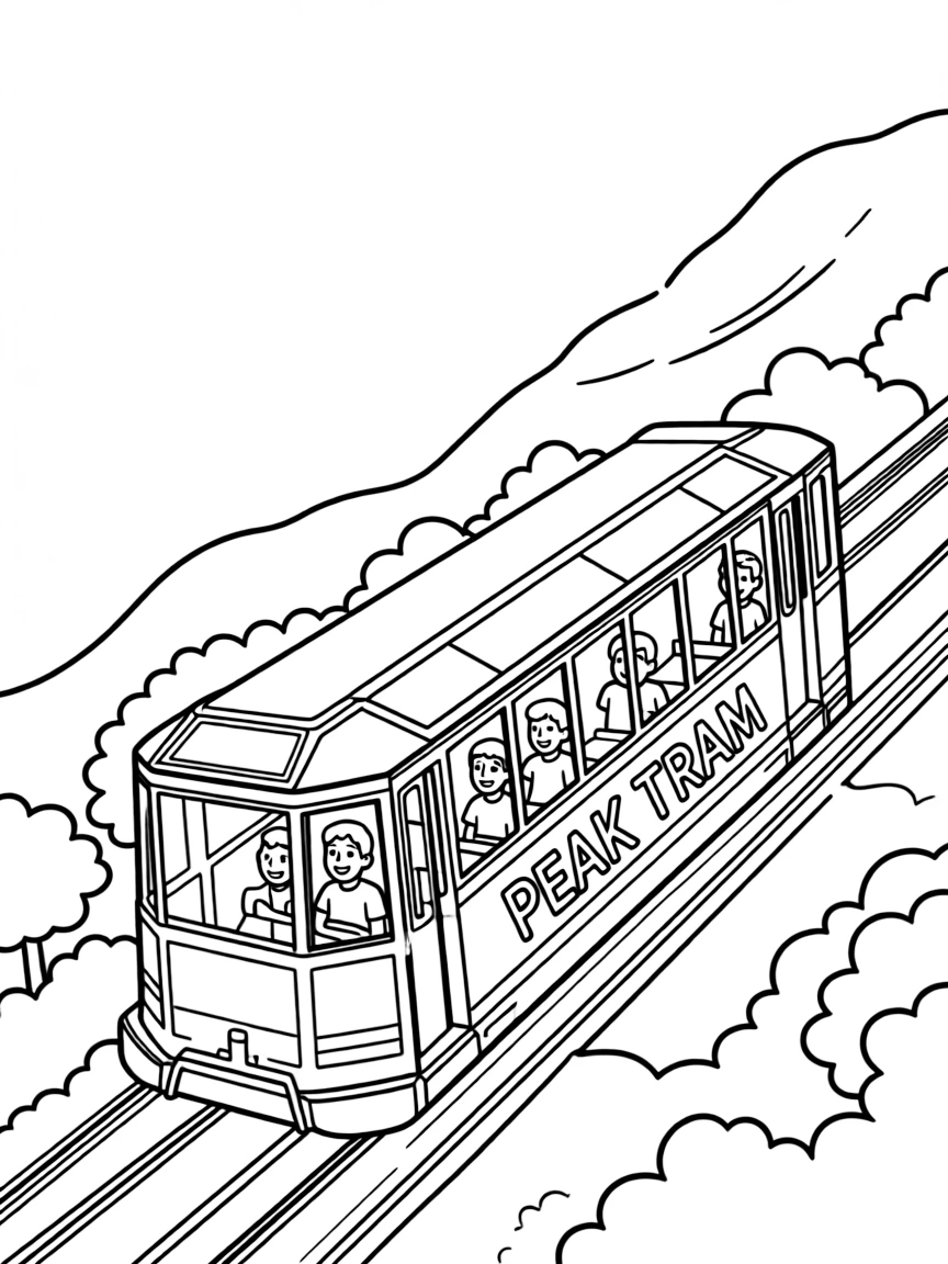 (Hong Kong) Peak Tram ascending mountain