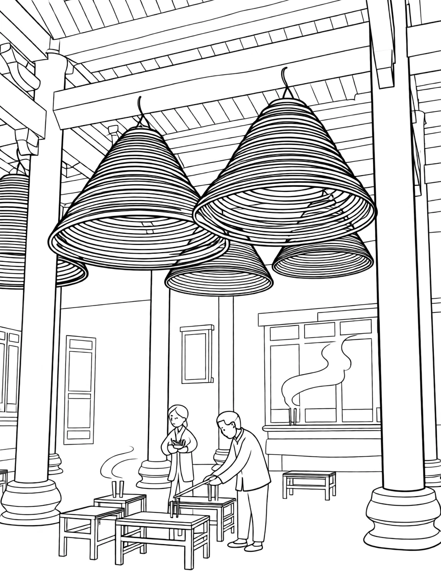 (Hong Kong) Man Mo Temple with giant incense coils