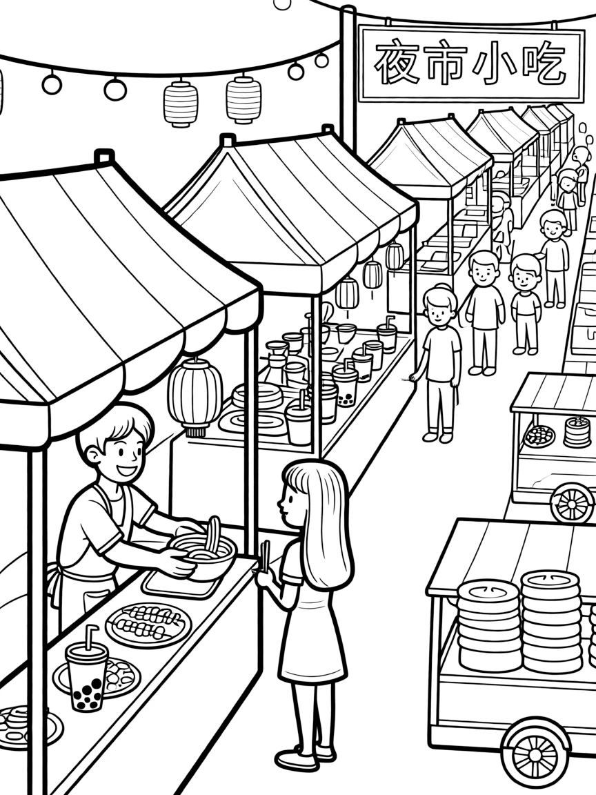 (Taiwan) Traditional Chinese night market scene