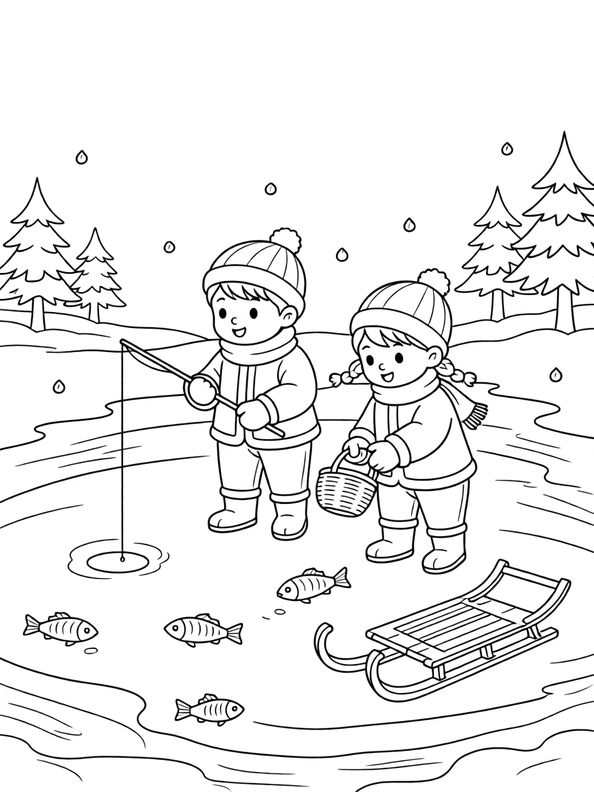 (Jilin) Traditional Chinese ice fishing scene