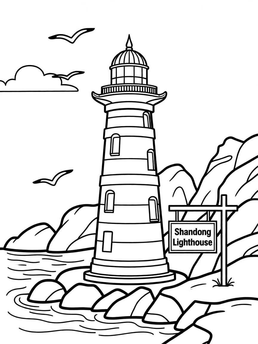 (Shandong) Historic Chinese lighthouse on coast