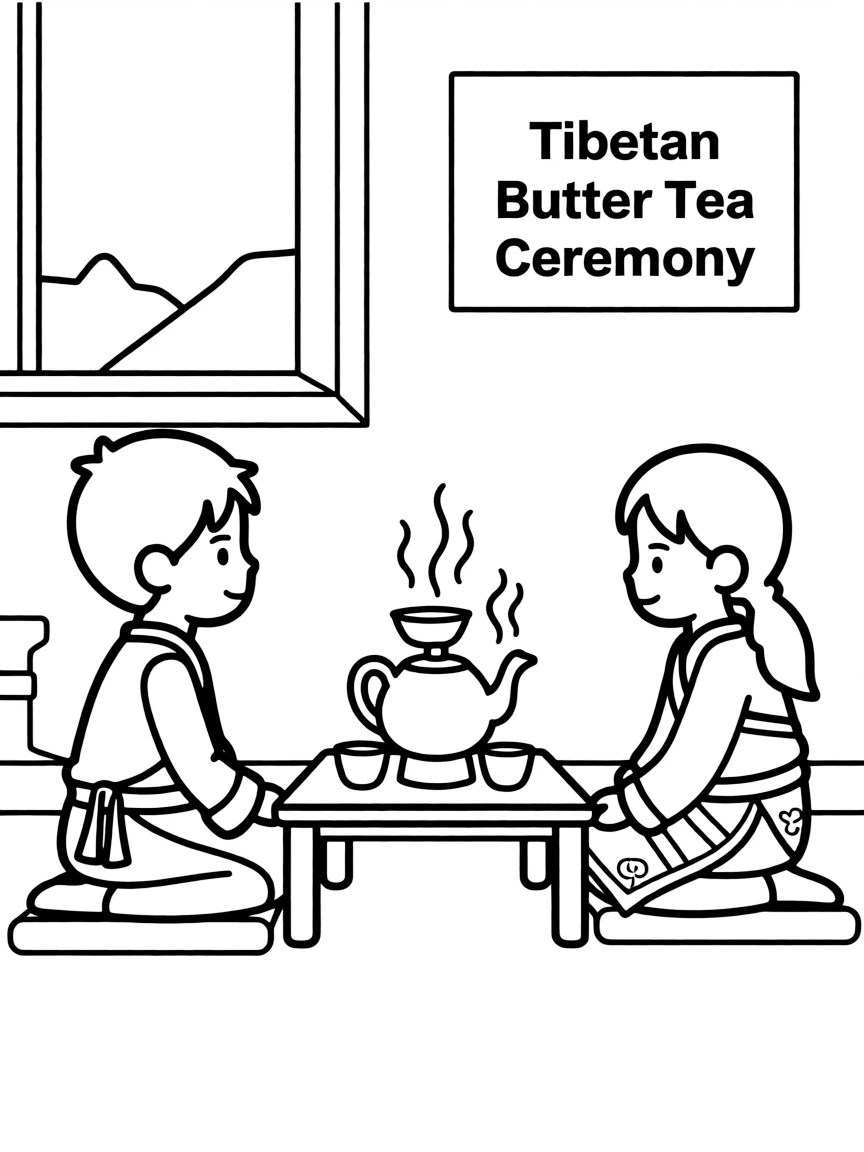 (Tibet) Tibetan traditional butter tea ceremony