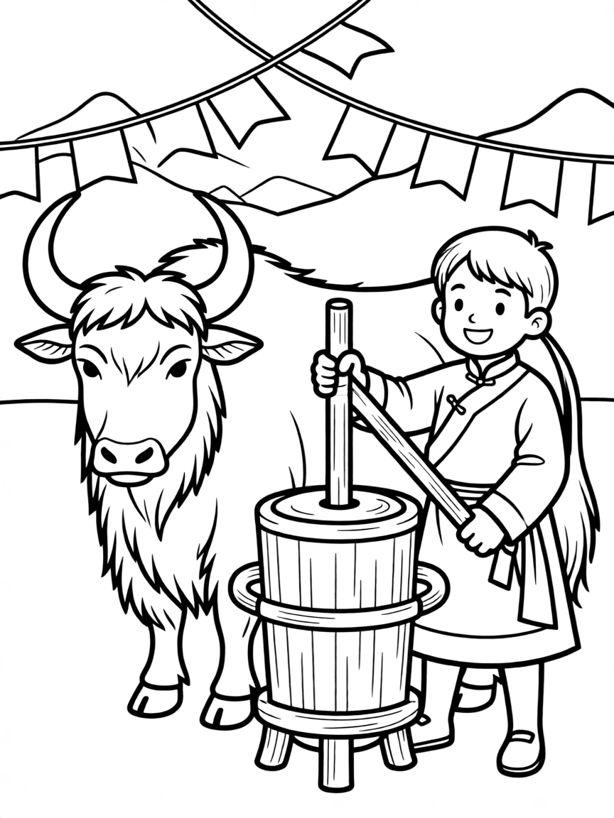(Qinghai) Traditional Tibetan yak butter churning