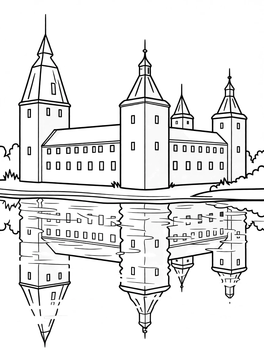 Vadstena Castle reflected in Lake Vättern