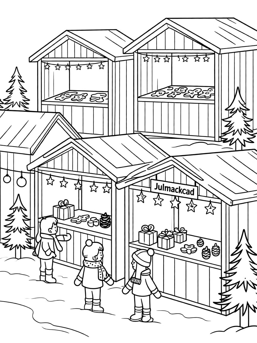 Swedish Christmas market with wooden stalls and decorations