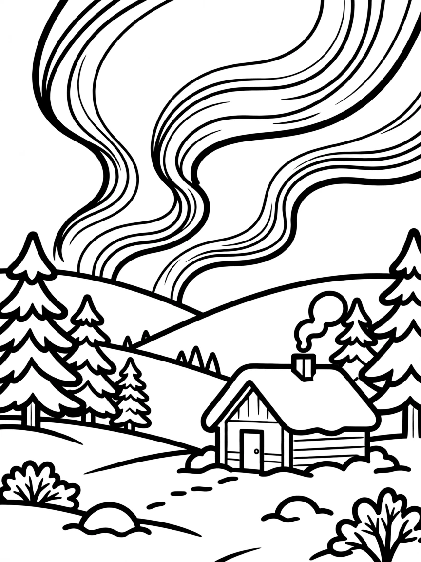 Aurora borealis (northern lights) over snowy Swedish landscape