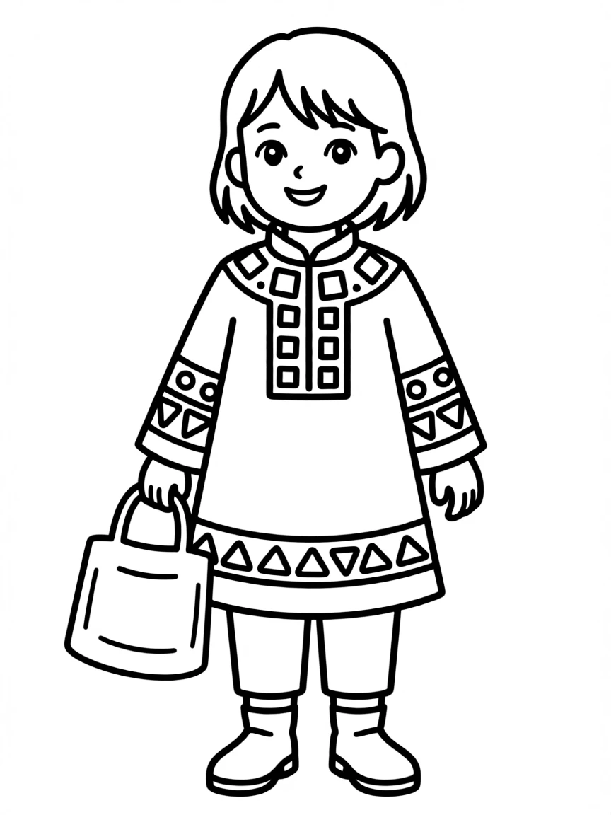 Sami traditional dress (gákti) with colorful geometric patterns