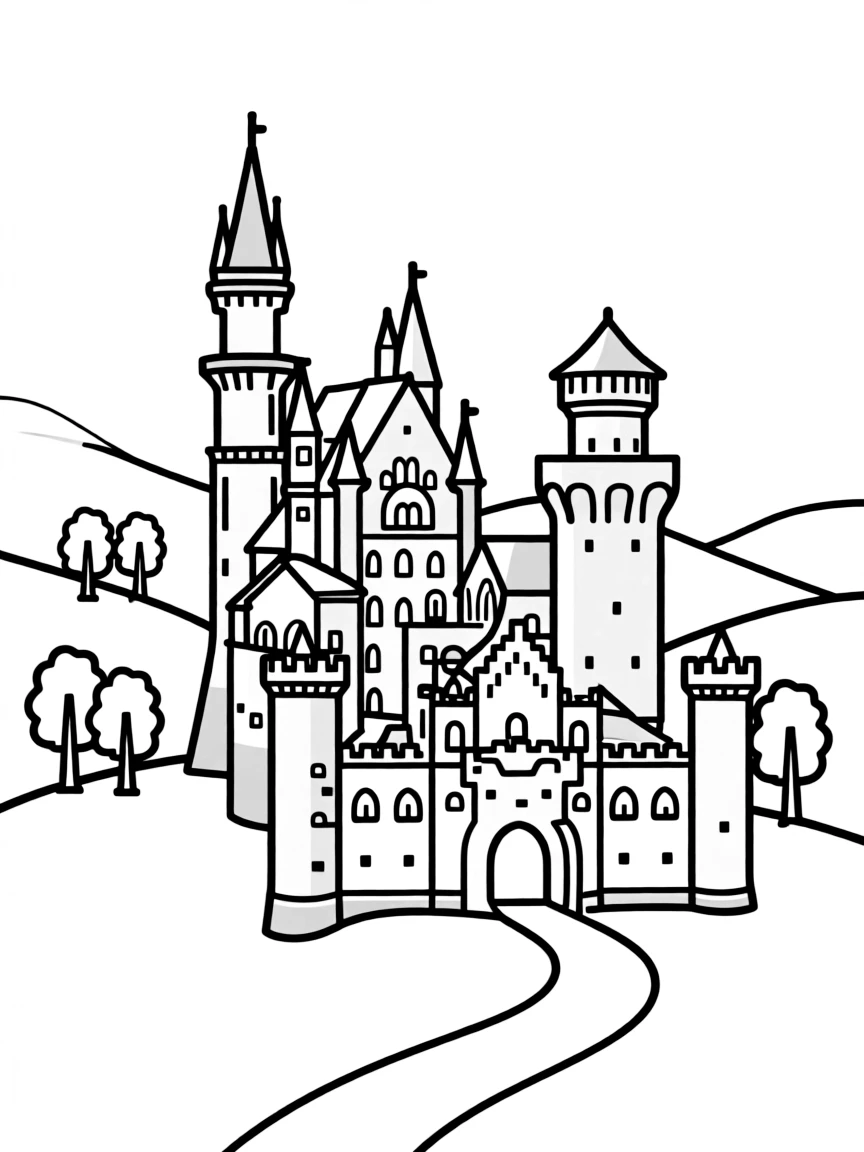 (Germany) Neuschwanstein Castle with towers and fairy-tale architecture