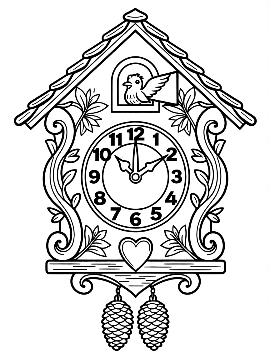 (Germany) Black Forest cuckoo clock with intricate wooden details