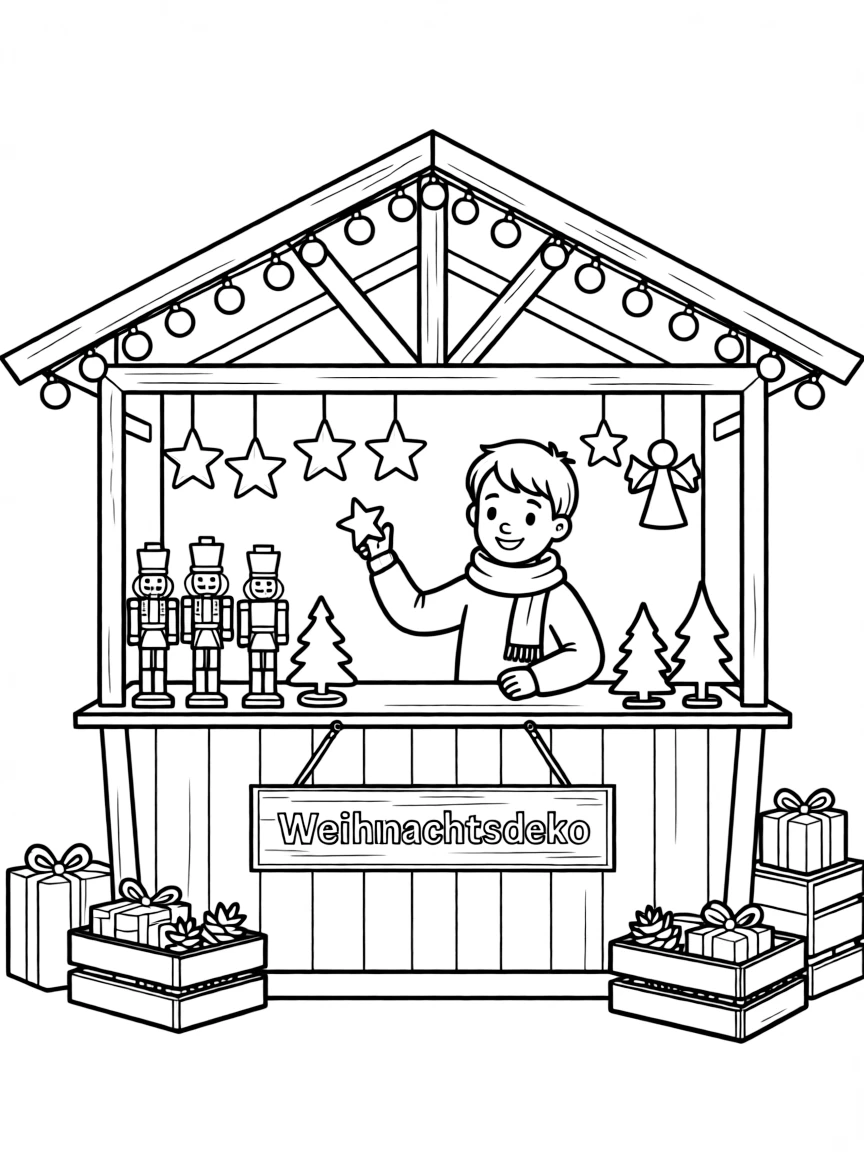 (Germany) Christmas market stall with wooden decorations