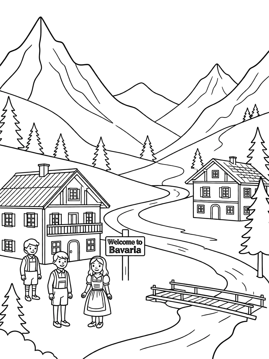 (Germany) Bavarian Alpine landscape with mountains and villages