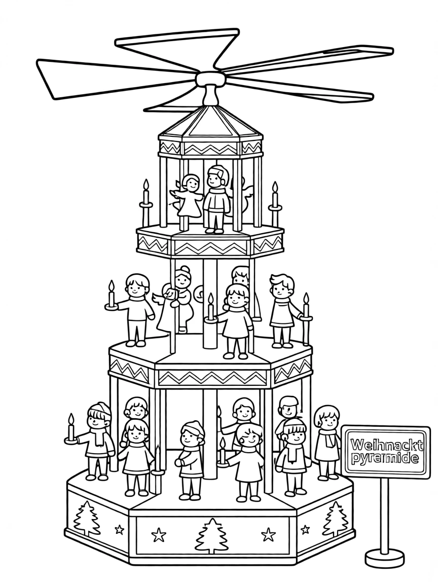 (Germany) German Christmas pyramid (Weihnachtspyramide) with spinning figures