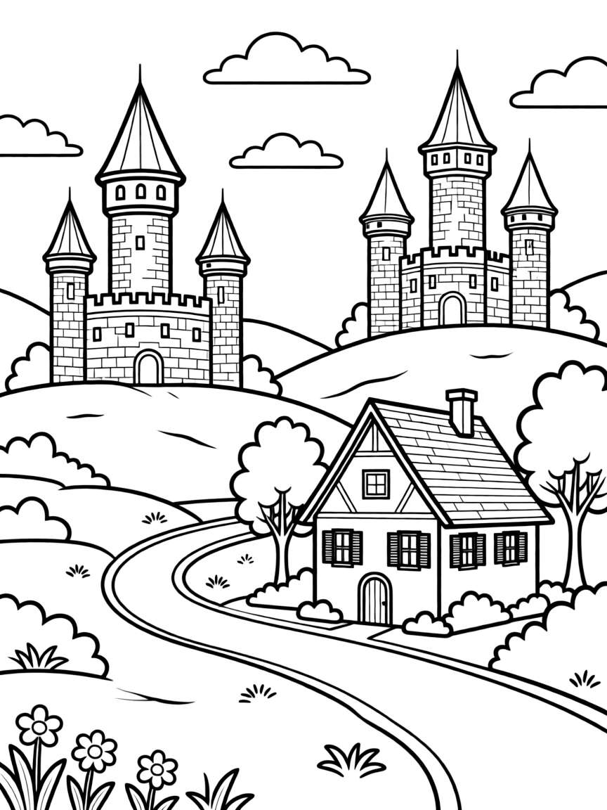 (Germany) Romantic Road countryside scene with castles