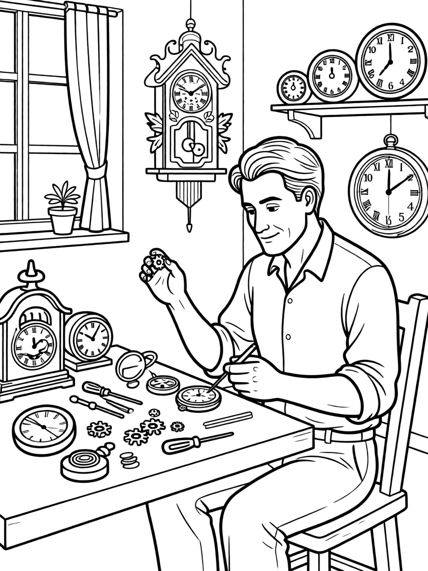 (Germany) German clockmaker working on timepieces