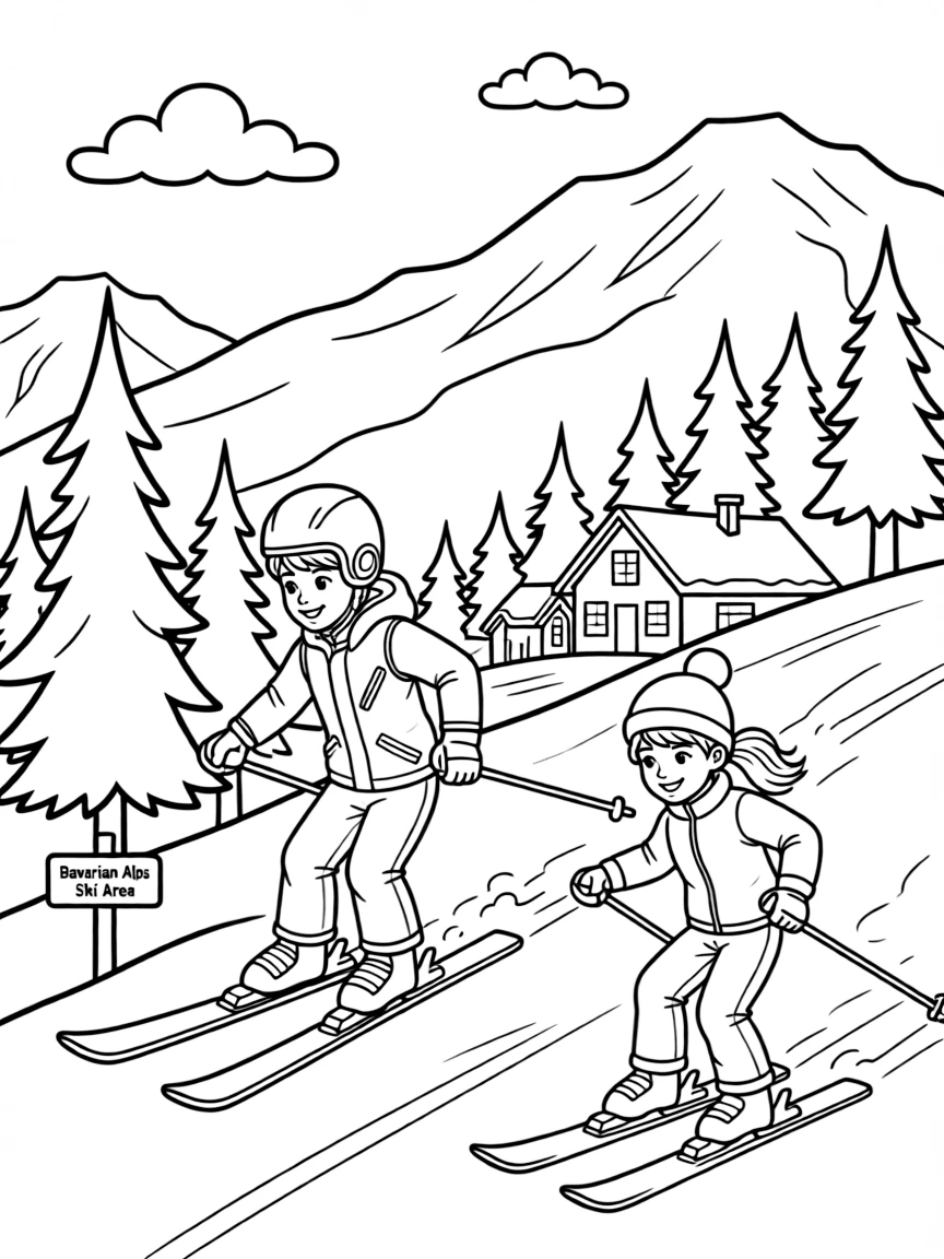 (Germany) Bavarian Alps skiing scene