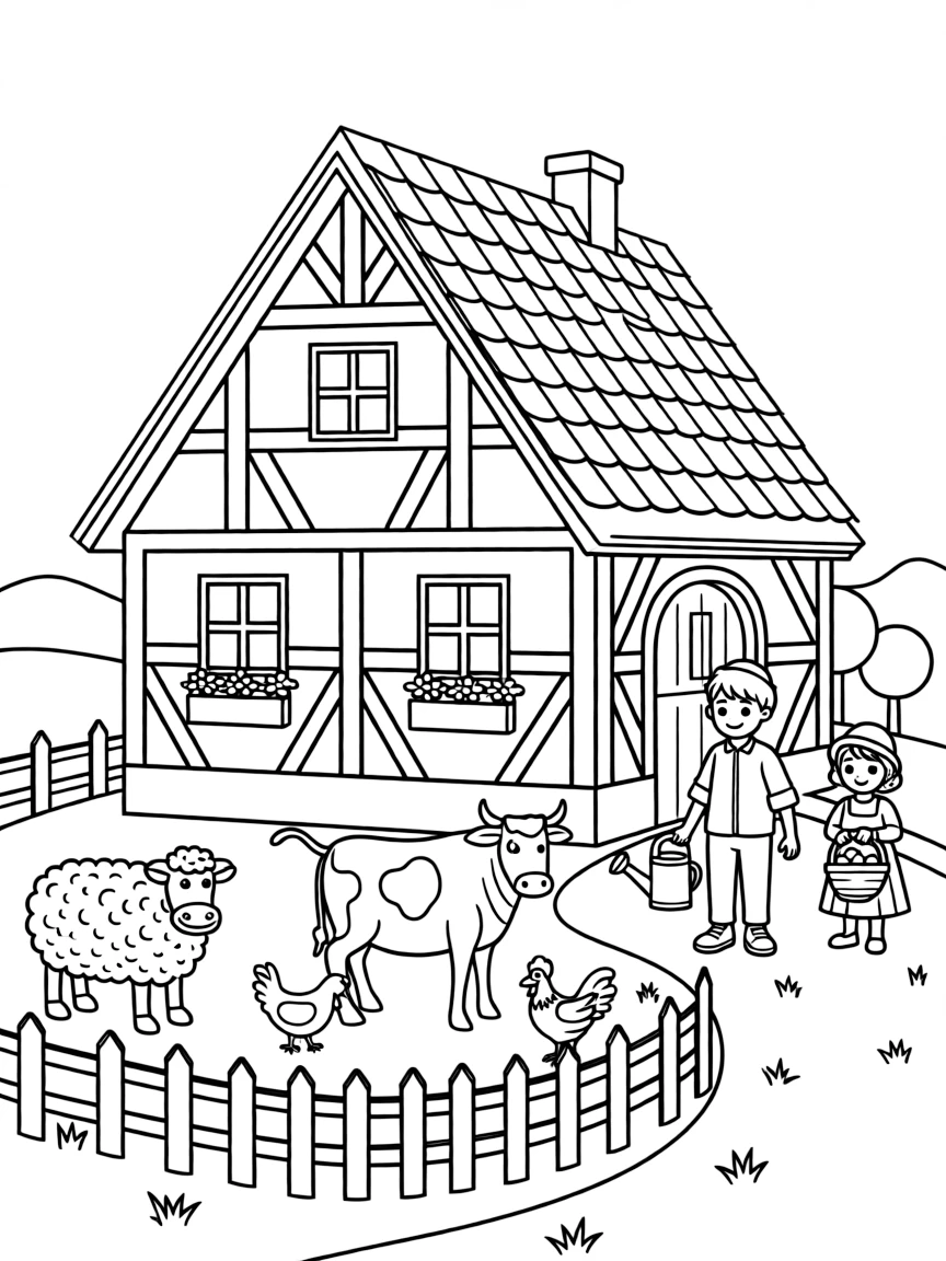 (Germany) Traditional German farmhouse with animals