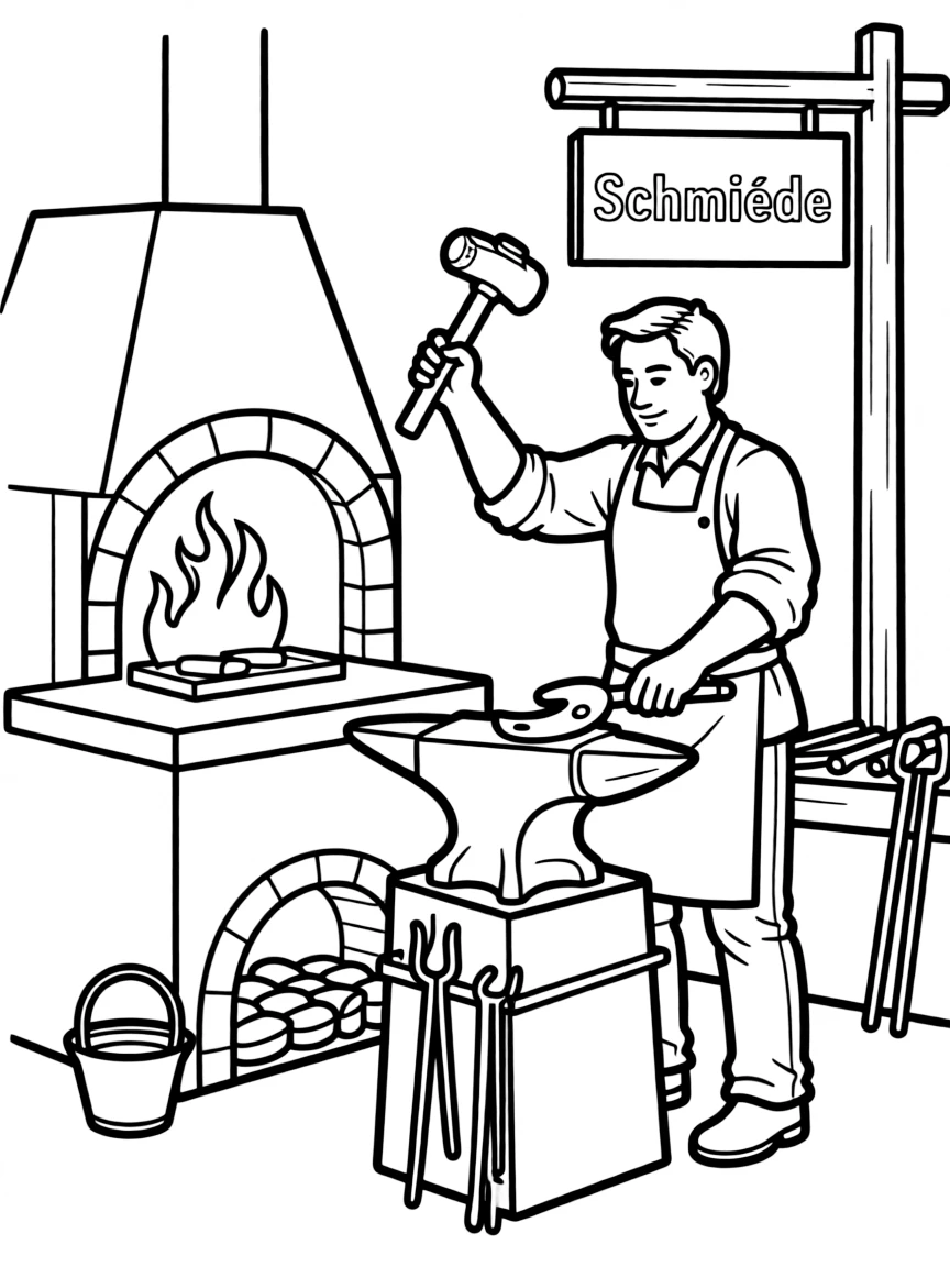 (Germany) Traditional German blacksmith at forge