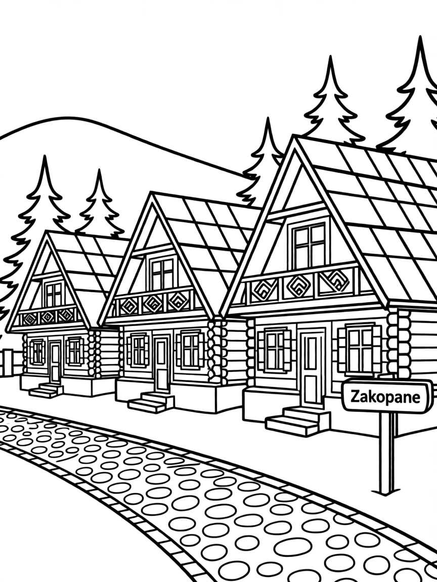 (Poland) Zakopane's traditional wooden houses with decorative Goral mountain style