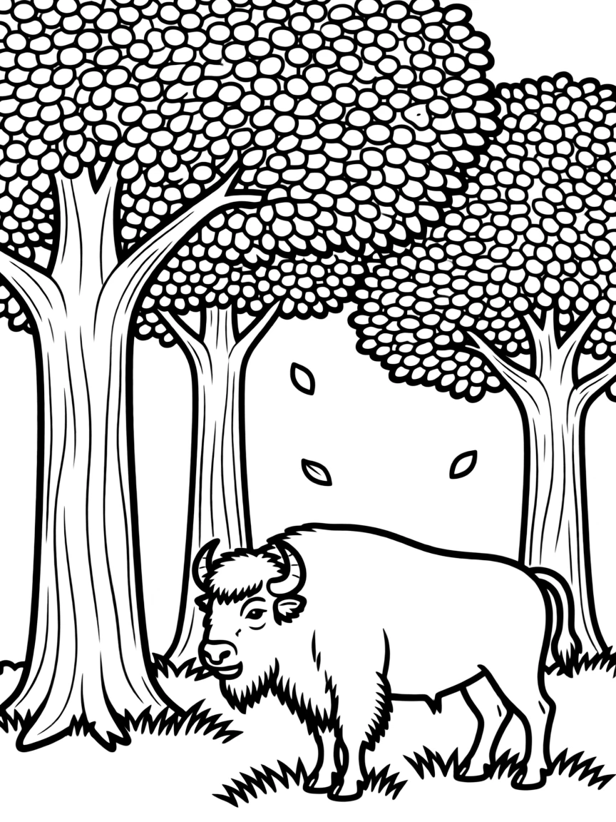 (Poland) Białowieża Forest with ancient oak trees and European bison