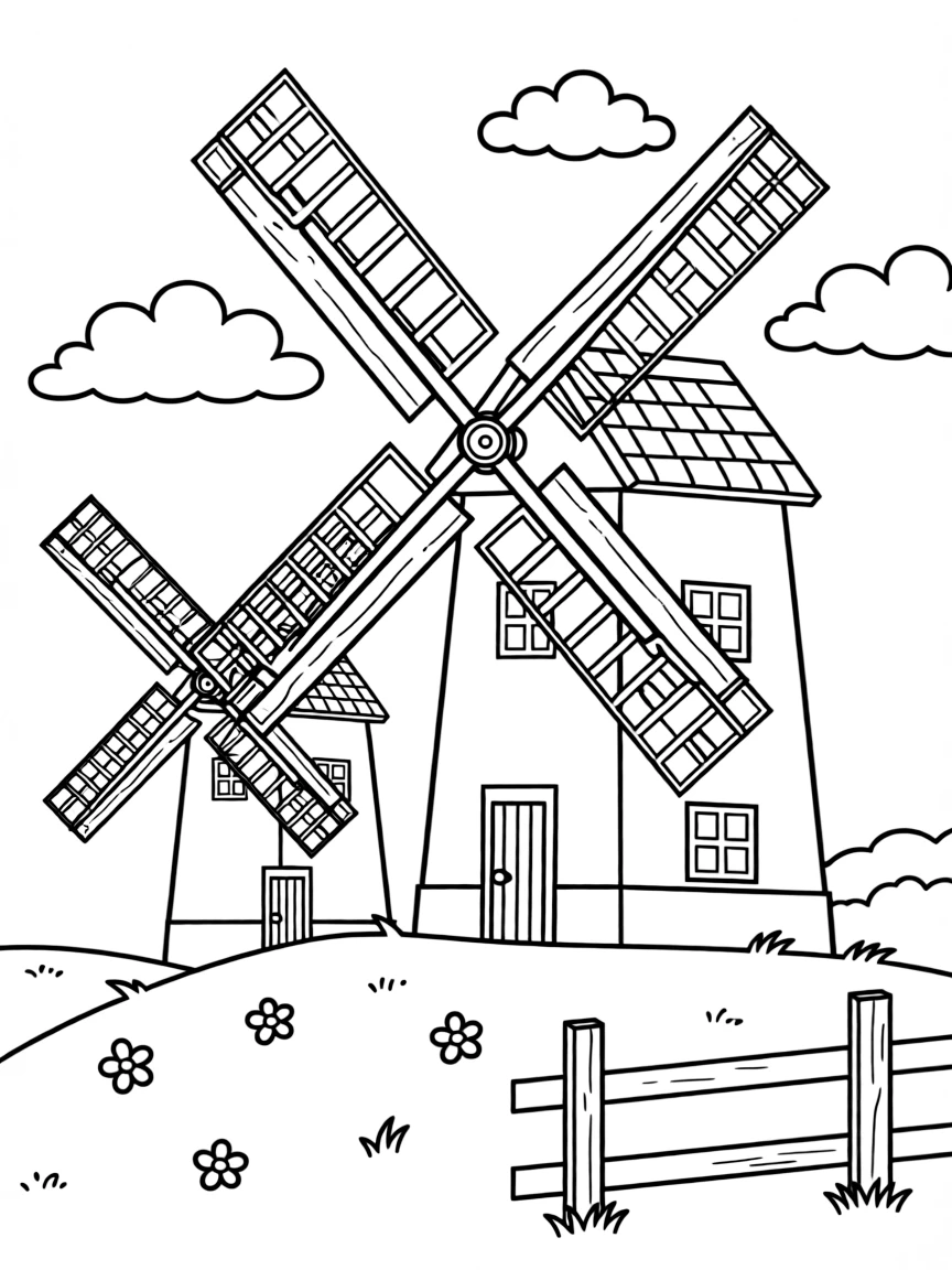 (Poland) Traditional Polish windmills with their large wooden blades