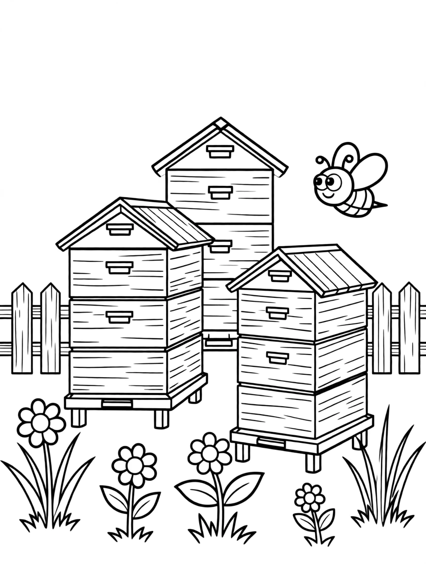(Poland) The colorful wooden beehives traditional to Polish countryside