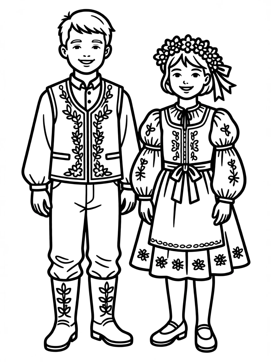 (Poland) Traditional Polish folk costumes with embroidered patterns