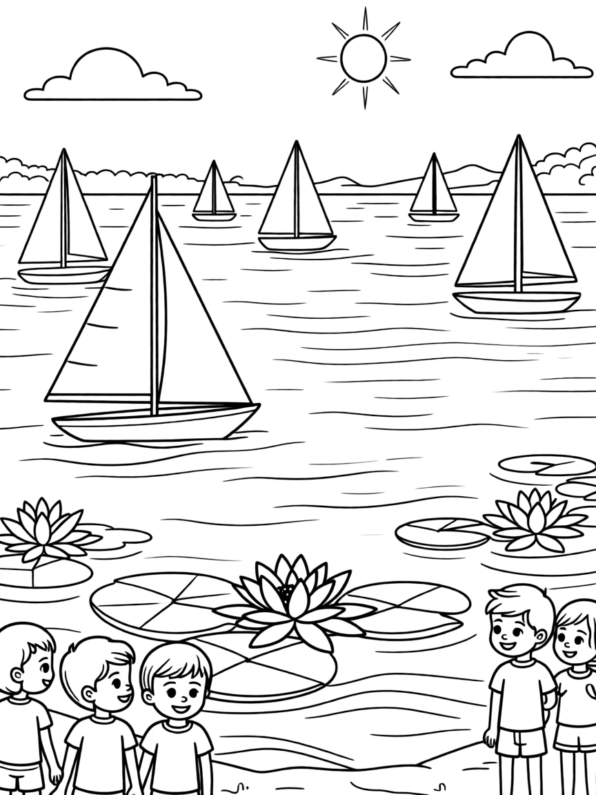 (Poland) Mazury Lakes region with sailboats and water lilies