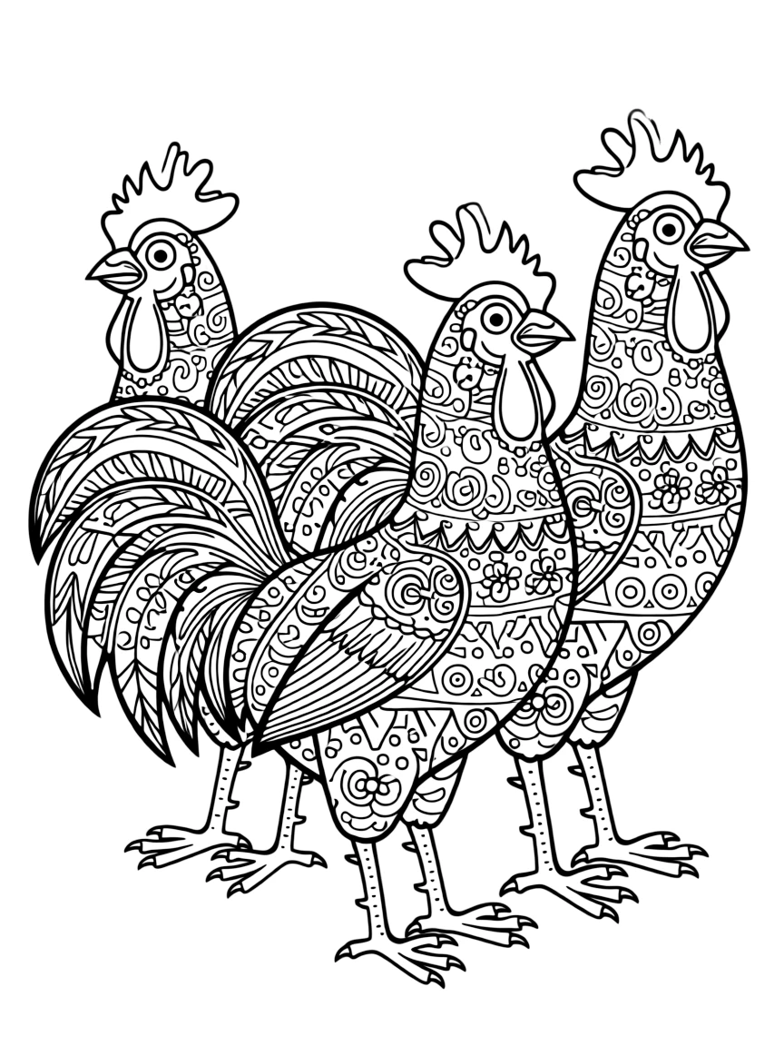 (Poland) Polish folk art roosters with decorative feather patterns