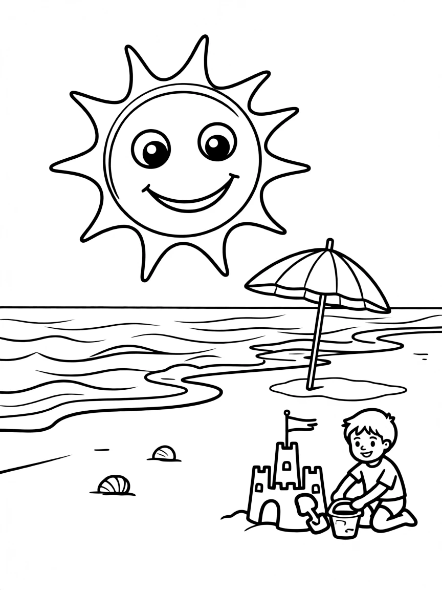 (Hawaii) A smiling sun over a beach.