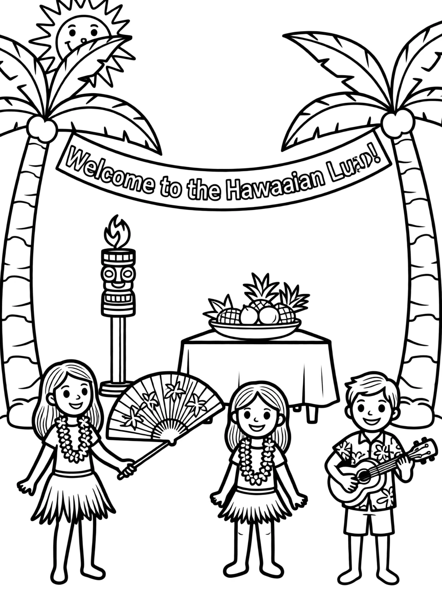 (Hawaii) A Hawaiian luau scene.