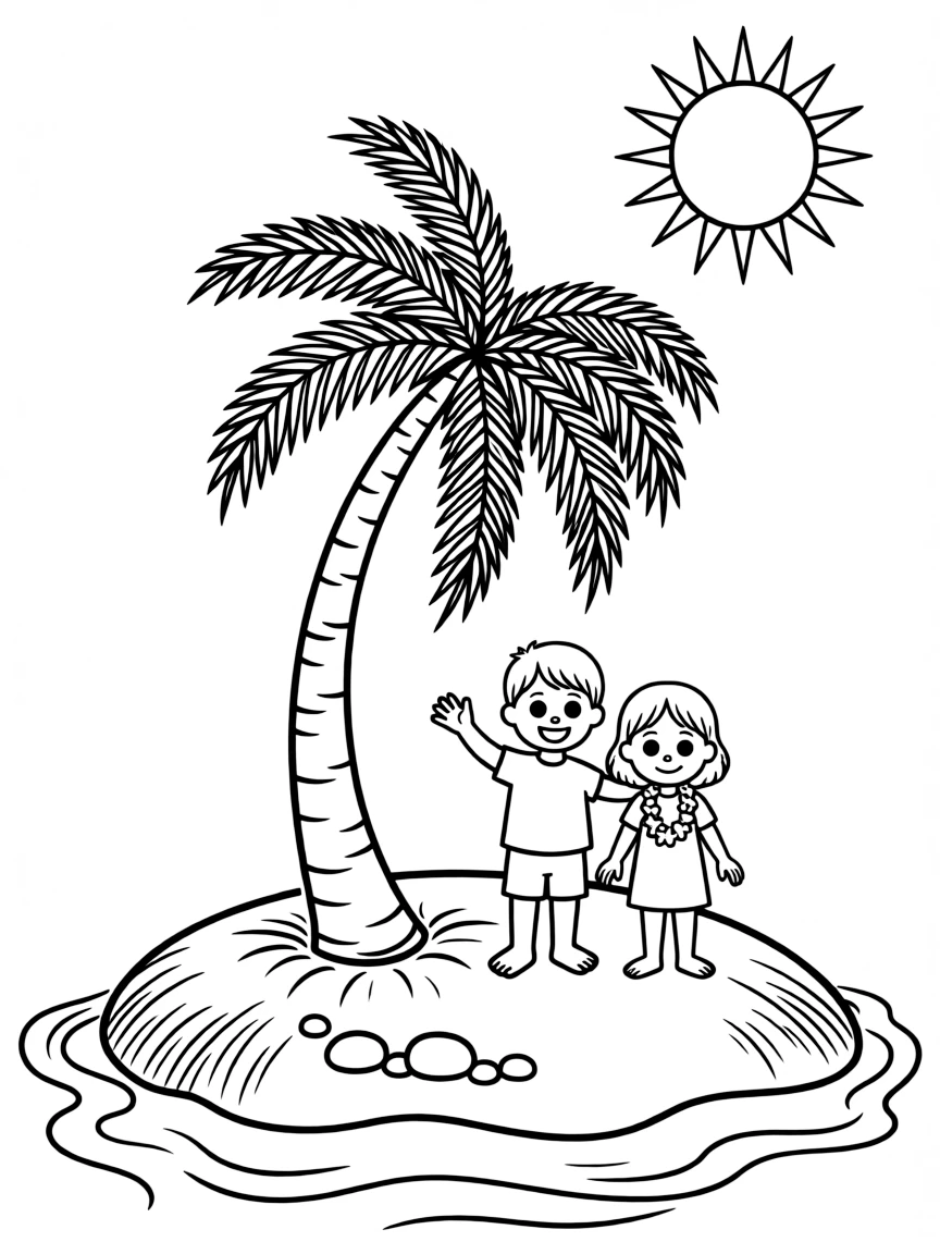 (Hawaii) A small island with a palm tree.