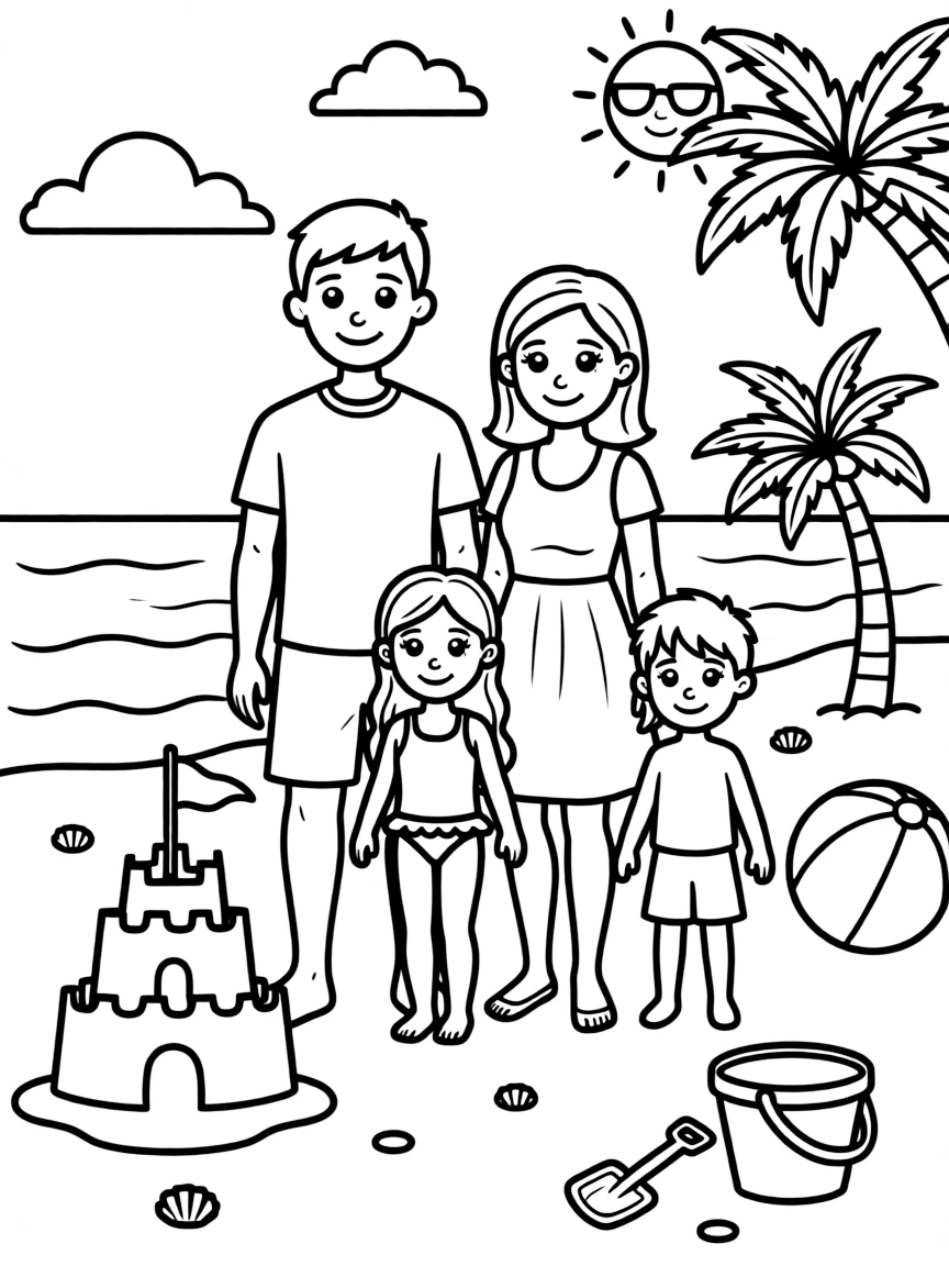 (Hawaii) A happy family at the beach.